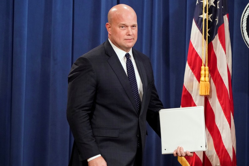 Acting U.S.Attorney General Matthew Whitaker arrives to address a news conference to announce indictments against China's Huawei Technologies Co Ltd in Washington.