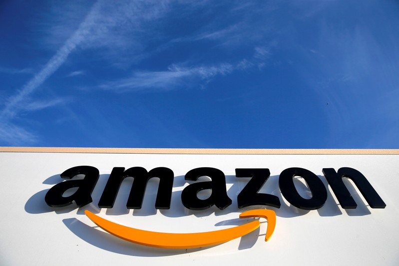 FILE PHOTO: The logo of Amazon is seen at the company logistics centre in Boves