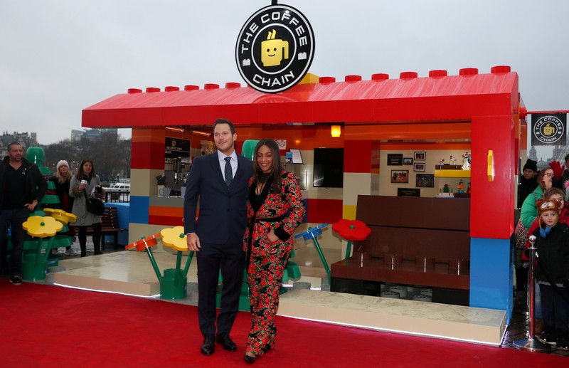 FILE PHOTO: Cast members Chris Pratt and Tiffany Haddish pose in front of a pop-up lego cafe during a photocall to promote the forthcoming film 'Lego Movie 2' in London