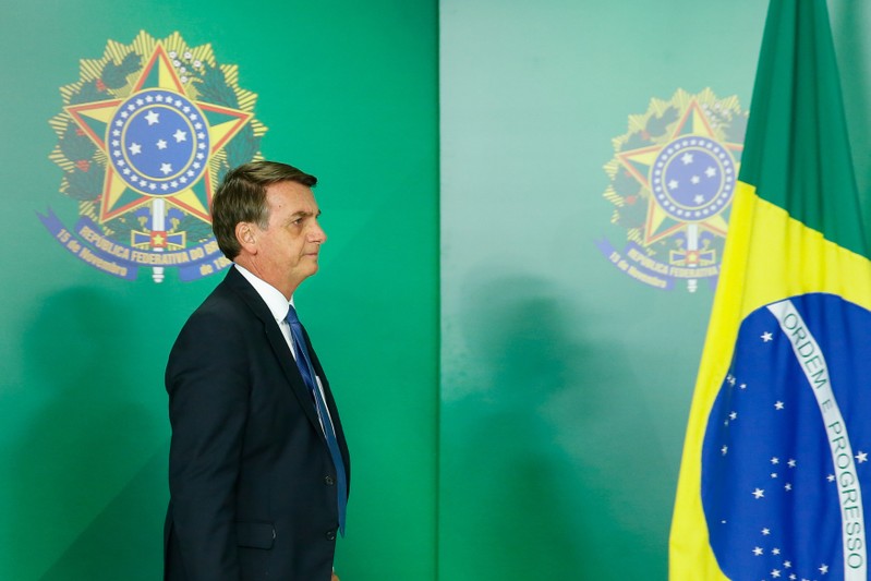 Brazil's President Jair Bolsonaro gives a statement at the Planalto Palace, in Brasilia