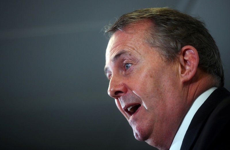 FILE PHOTO: Britain's Secretary of State for International Trade Liam Fox delivers a speech in central London