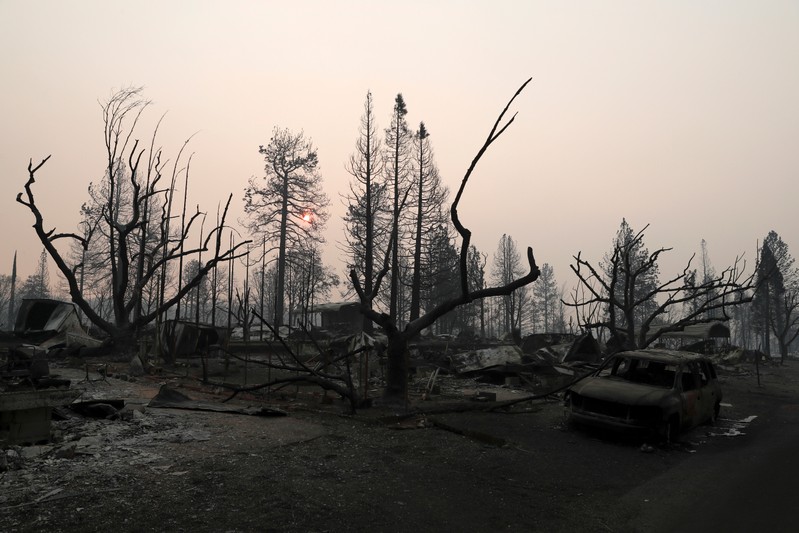FILE PHOTO: A neighborhood destroyed by the Camp Fire is seen in Paradise
