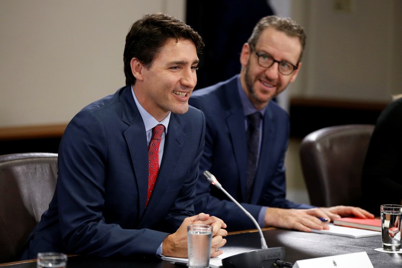 Canada's PM Trudeau and Italy's PM Gentiloni arrive at a joint news conference in Ottawa