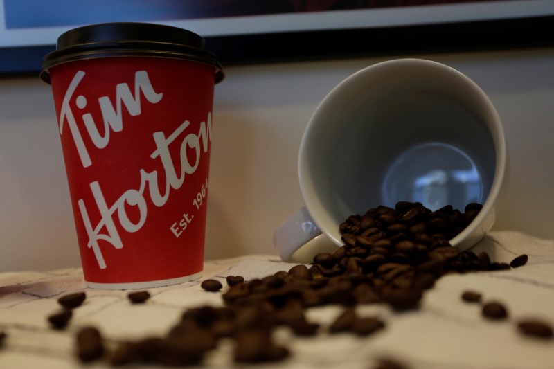 FILE PHOTO - A Tim Hortons coffee cup and coffee beans are displayed at the coffee shop during a media event a day before its opening in San Pedro Garza Garcia, neighboring Monterrey