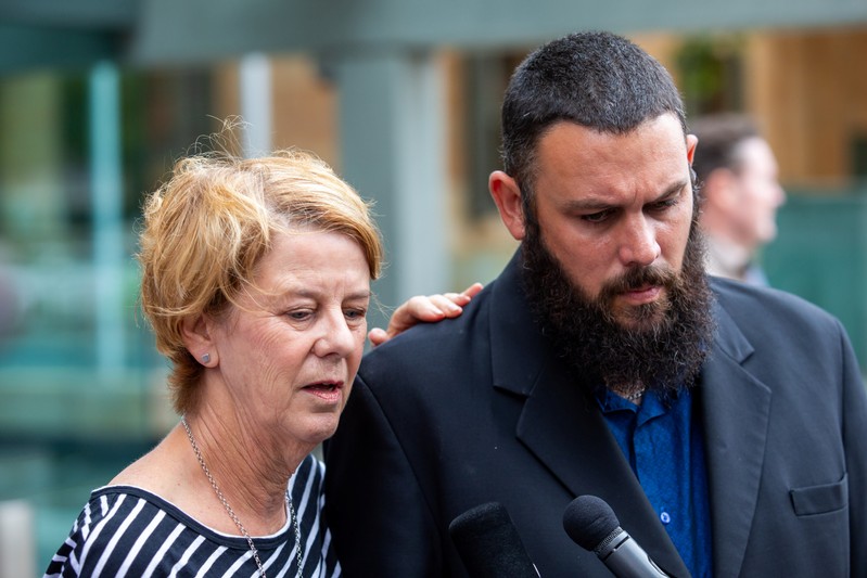 Barbara Spriggs and son Clive Spriggs speak to the media after giving evidence at the Royal Commission into Aged Care, Commonwealth Courts in Adelaide