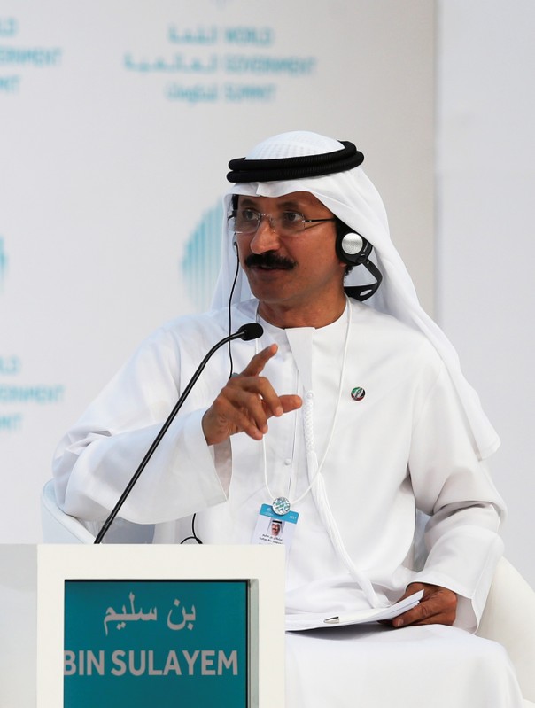 Sultan Ahmed bin Sulayem, Chairman and CEO of DP World, gestures during the World Government Summit in Dubai