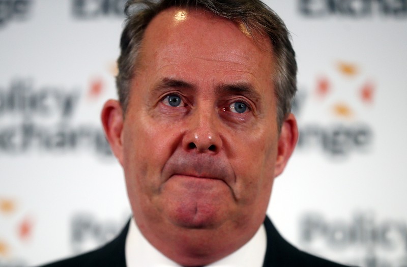 Britain's Secretary of State for International Trade Liam Fox delivers a speech in central London