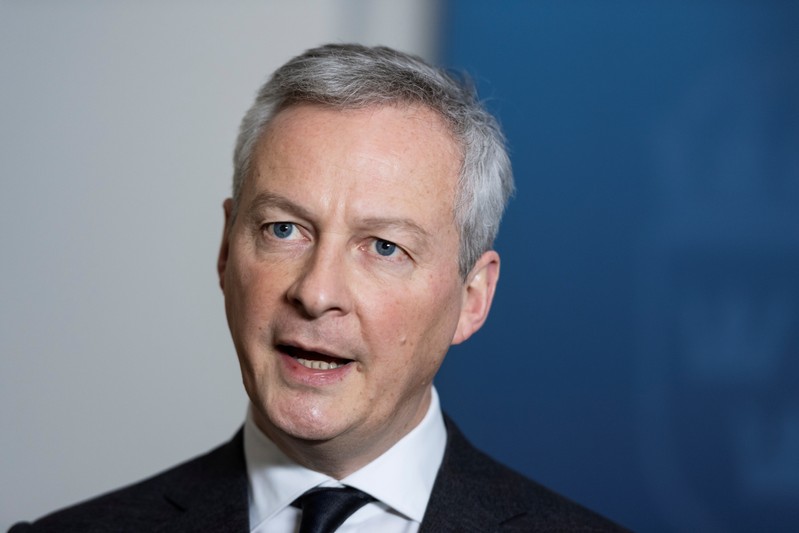 FILE PHOTO - French Finance and Economy Minister Bruno Le Maire speaks to media after a meeting with his Swedish counterpart in Stockholm