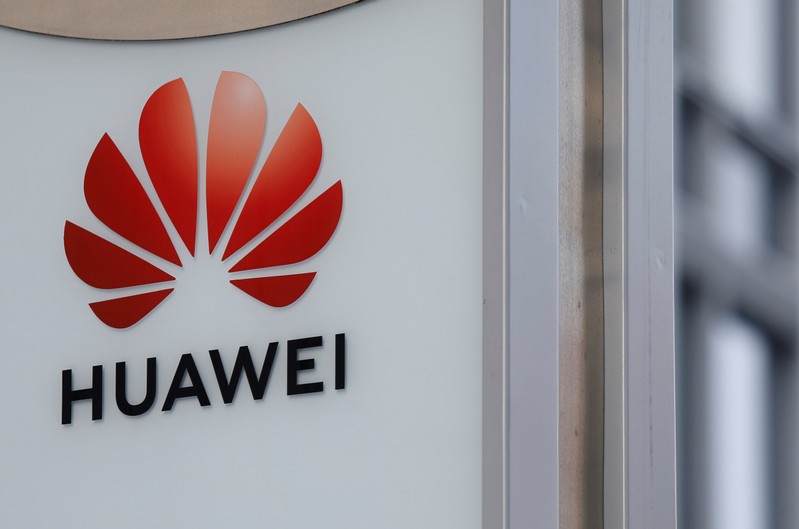 FILE PHOTO: Logo of Huawei is seen in front of the local offices of Huawei in Warsaw