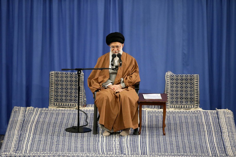 Iranian Supreme Leader Ayatollah Ali Khamenei delivers a speech during a meeting with Iranians from the East Azerbaijan province, in Tehran
