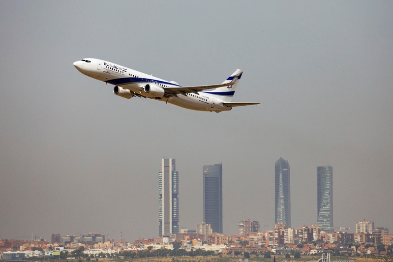 An El Al Israel Airlines Boeing 737 airplane takes off from the Adolfo Suarez Madrid-Barajas airport