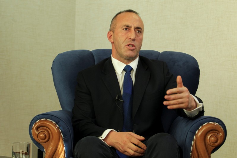 Kosovo's Prime Minister Haradinaj talks during an interview withe Reuters in Pristina