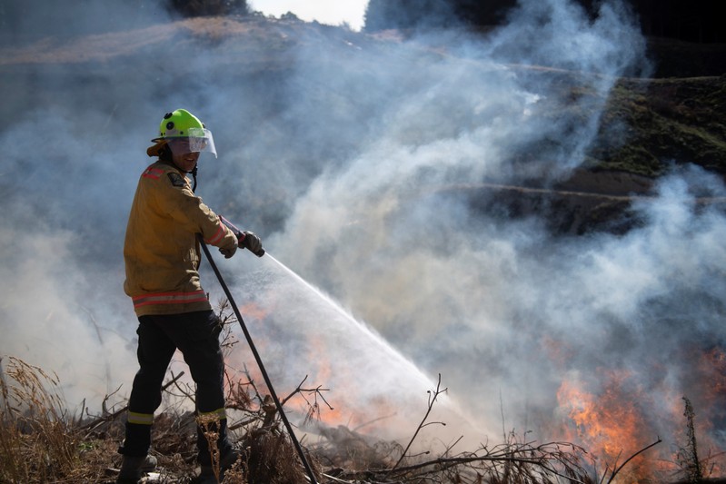 New Zealand Defence Force firefighters combat the Richmond fire near Nelson, New Zealand