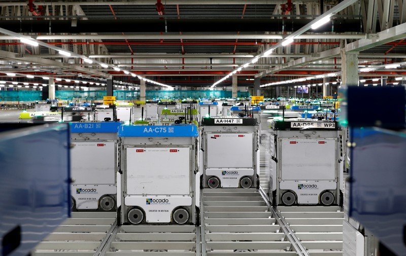FILE PHOTO: Robots are seen on the grid of the 
