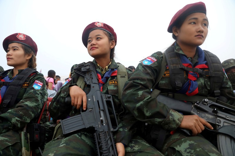 FILE PHOTO: Members of the Democratic Karen Buddhist Army participe in the 70th anniversary of Karen National Revolution Day in Kaw Thoo Lei