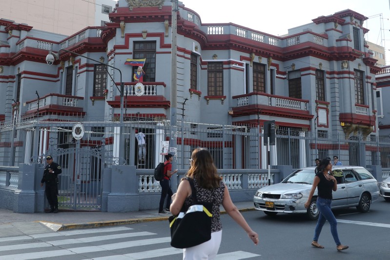 A view of the Venezuelan embassy in Lima