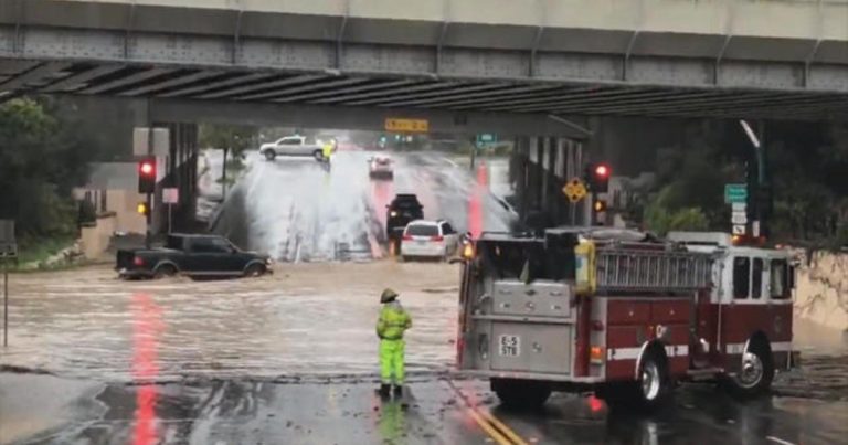 Powerful storm hits Southern California, flooding highway