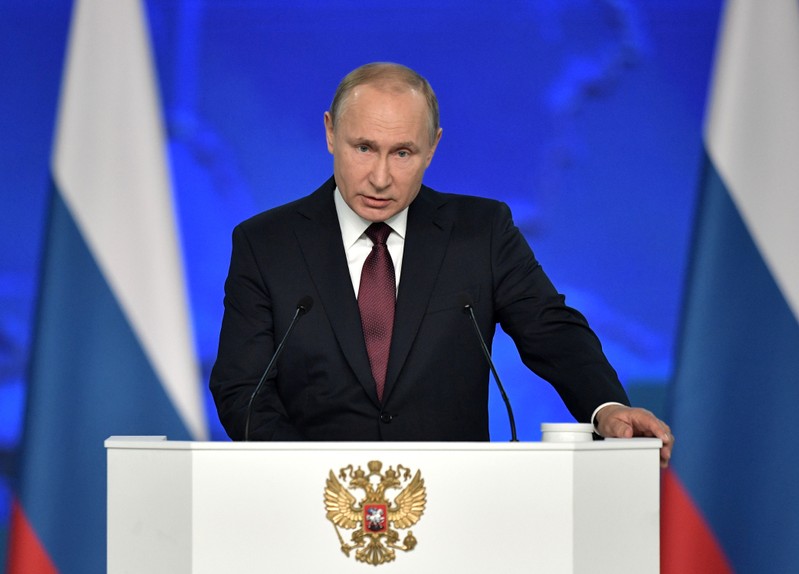 Russian President Vladimir Putin addresses the Federal Assembly in Moscow