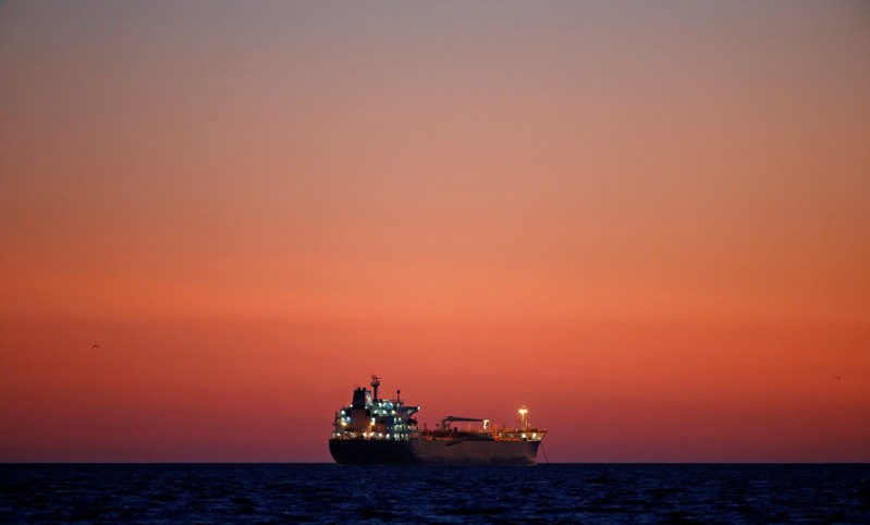 FILE PHOTO - Oil tanker is seen at sunset anchored off the Fos-Lavera oil hub near Marseille