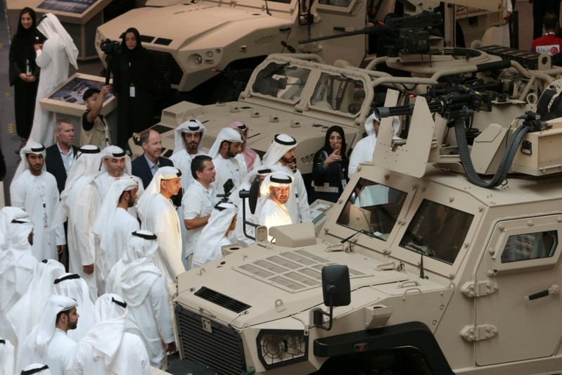 Abu Dhabi's Crown Prince Mohammed bin Zayed Al-Nahyan attends the International Defence Exhibition & Conference (IDEX) in Abu Dhabi