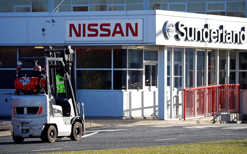 A man drives a forklift at the Nissan car plant in Sunderland