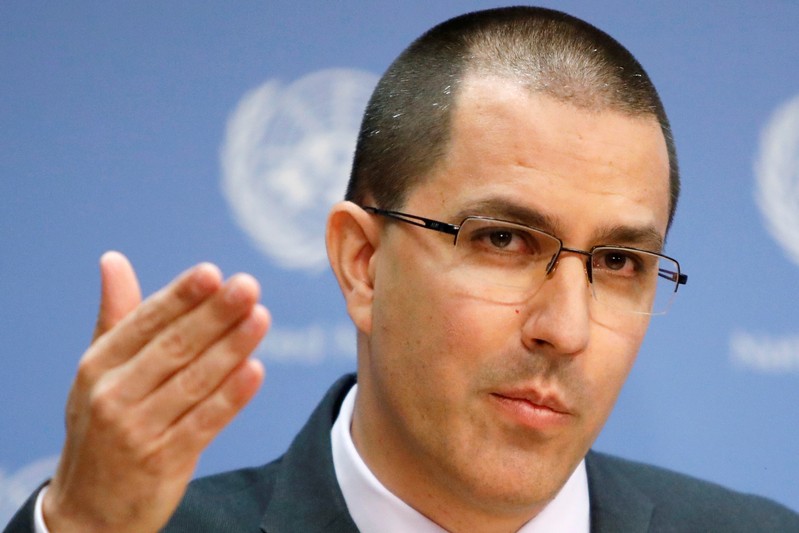 FILE PHOTO: Venezuela Minister of Foreign Affairs Jorge Arreaza responds to questions in the press briefing room at the United Nations Headquarters in New York