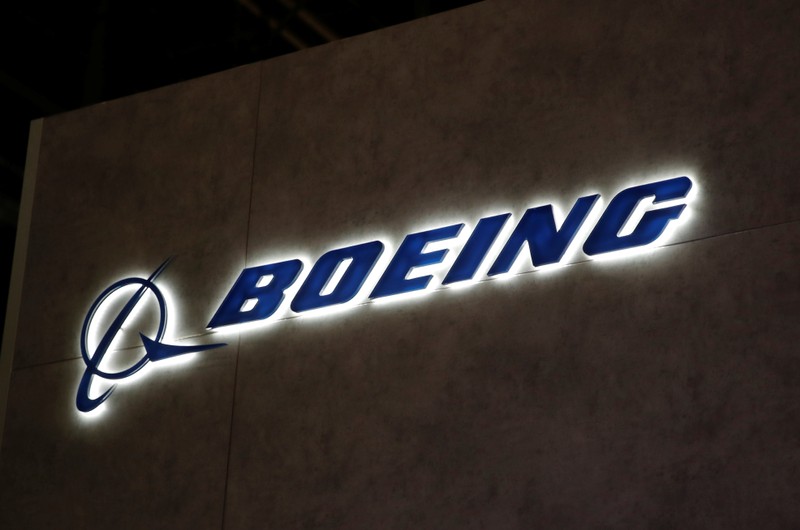 A Boeing logo is pictured during EBACE in Geneva