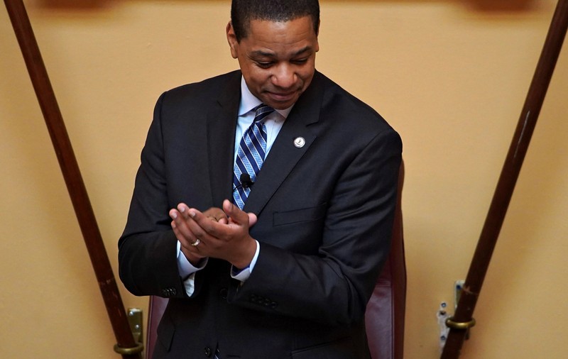 FILE PHOTO: Justin Fairfax, the Lieutenant Governor of Virginia, opens the state's Senate meeting during a session of the General Assembly in Richmond