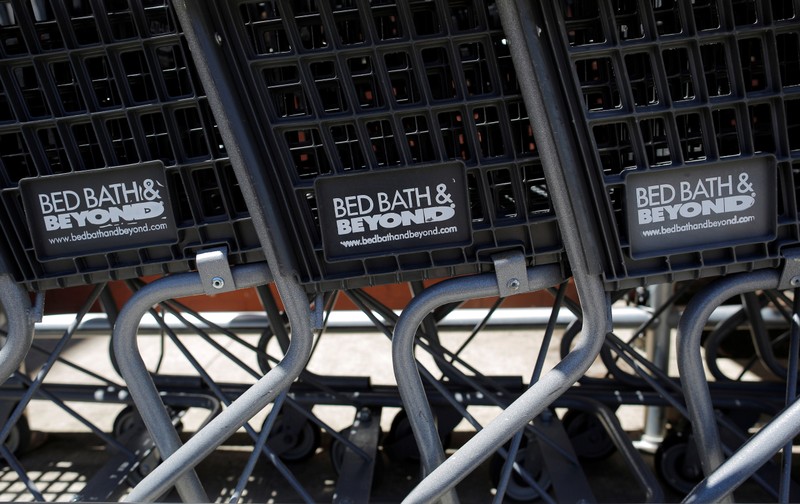 Shopping carts are stacked up at a Bed Bath & Beyond store in Somerville
