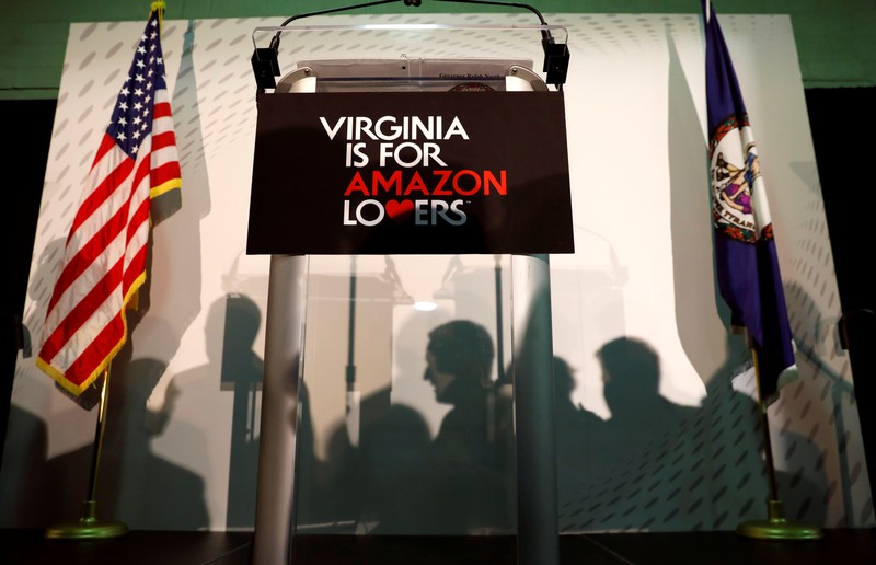 News conference about Amazon's new headquarters in Crystal City in Arlington, Virginia