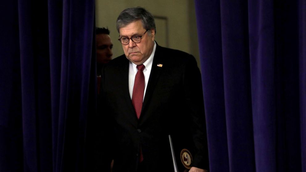 Attorney General William Barr arrives for an event at the Department of Justice in Washington, D.C., Feb. 26, 2019.