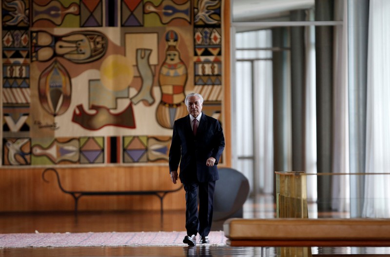 FILE PHOTO: Brazil's President Michel Temer arrives for a breakfast with foreign media at Alvorada Palace in Brasilia