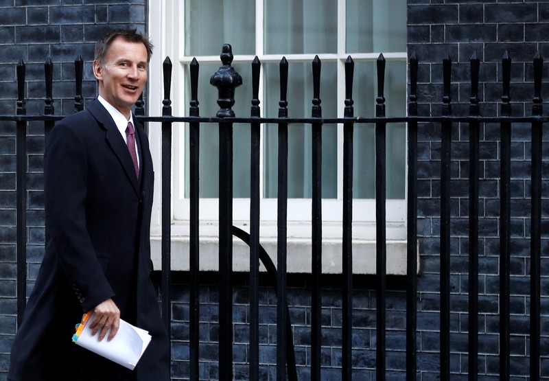 Britain's Foreign Secretary Jeremy Hunt is seen outside of Downing Street in London