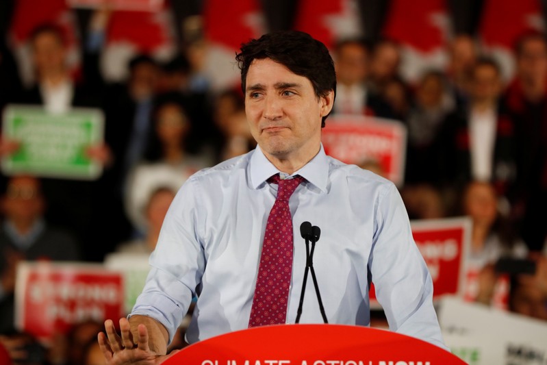 Canada's Prime Minister Trudeau speaks during a Liberal Climate Action Rally in Toronto