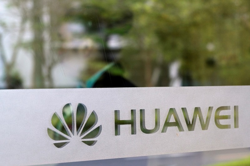 FILE PHOTO: Huawei's logo pictured inside the Ox Horn campus at Songshan Lake in Dongguan, Guangdong province