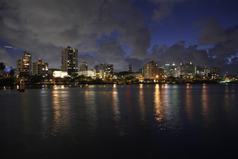 FILE PHOTO - A night view of the middle-upper class residential sector of Miramar in San Juan