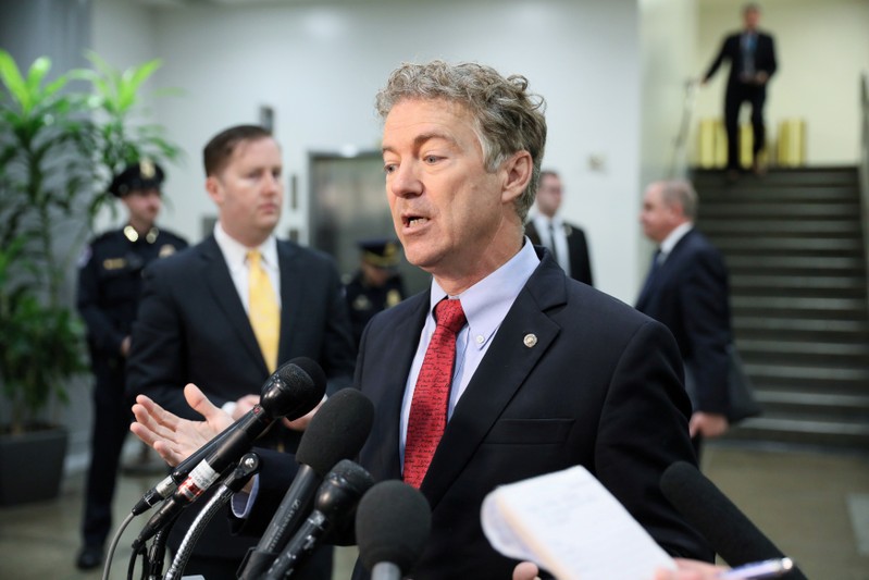 FILE PHOTO: U.S. Senator Paul speaks to reporters outside a closed-door briefing, on the Khashoggi death, by CIA Director Haspel at the U.S. Capitol in Washington