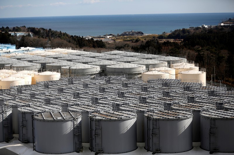 Storage tanks for radioactive water are seen at tsunami-crippled Fukushima Daiichi nuclear power plant in Okuma town, Fukushima prefecture