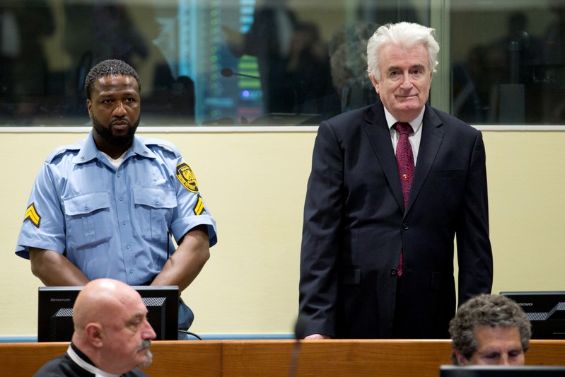 Former Bosnian Serb leader Radovan Karadzic appears before the Appeals Chamber of the International Residual Mechanism for Criminal Tribunals (