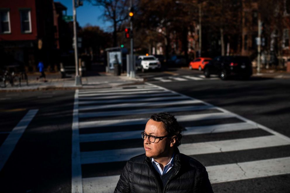 Daniel Hincapie poses for a portrait at the location where his fiancee was fatally stabbed in Washington, D.C., Dec. 7, 2018.