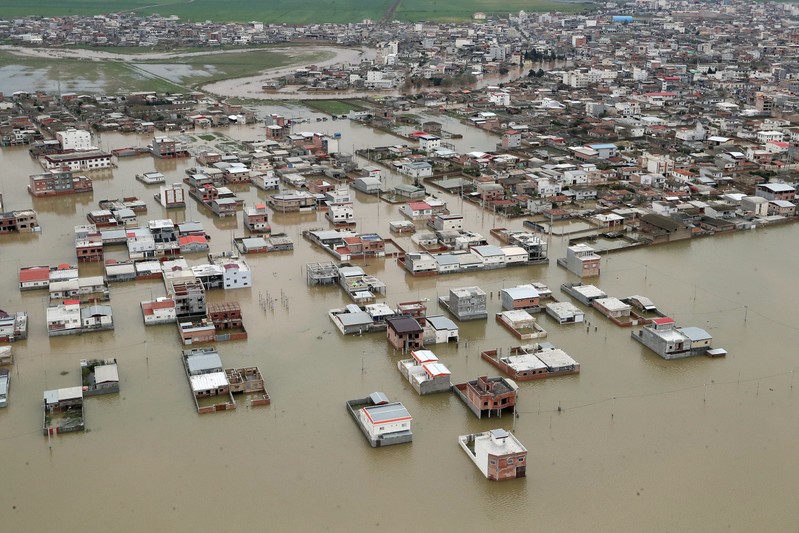 FILE PHOTO: An aerial view of flooding in Golestan province