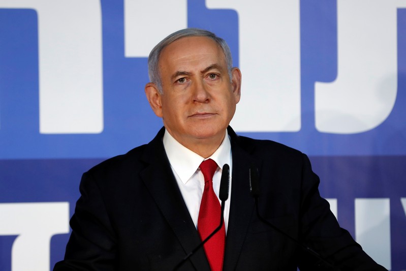 FILE PHOTO: Israeli Prime minister Benjamin Netanyahu delivers a statement to the media in his residency in Jerusalem