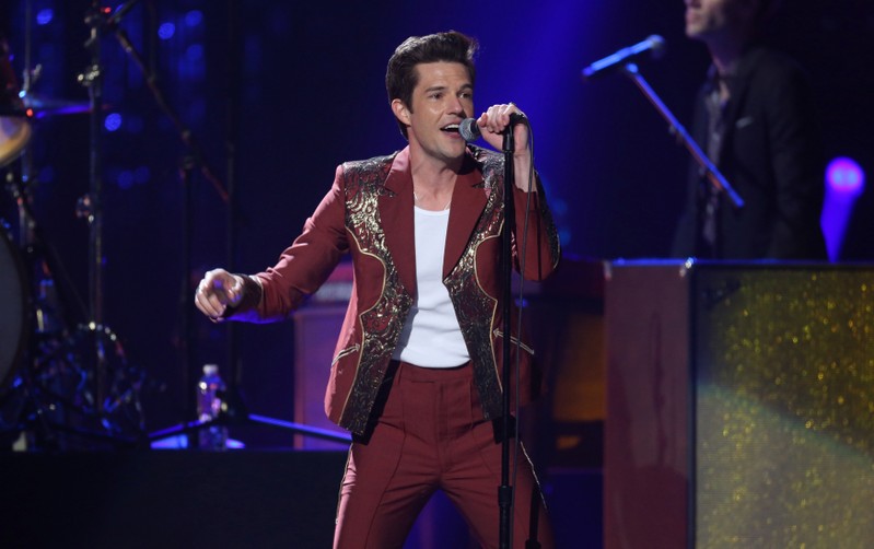 Brandon Flowers of The Killers performs at a Rock & Roll Hall of Fame induction show in Cleveland, Ohio
