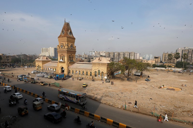 General view of Empress Market building after the removal of surrounding encroachments in Karachi