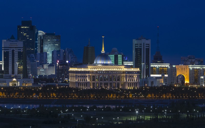 The Akorda, official residence of the Kazakhstan president, is seen amidst the city skyline in Astana