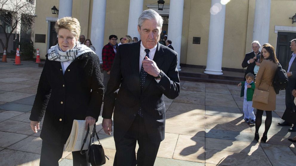 Special counsel Robert Mueller walks with his wife Ann Mueller, March 24, 2019, in Washington, D.C. Mueller has delivered his report on alleged Russian meddling in the 2016 presidential election to Attorney General William Barr.