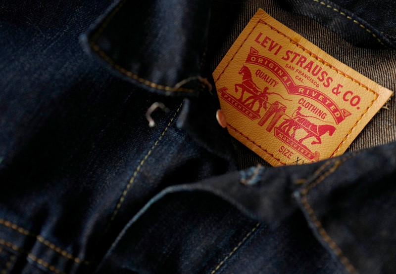 FILE PHOTO: The label of a Levi's denim jacket of U.S. company Levi Strauss is photographed at a denim store in Frankfurt