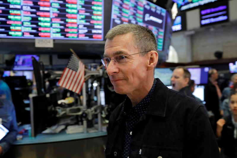 Levi Strauss & Co. CEO Chip Bergh on floor of New York Stock Exchange (NYSE) during company's IPO in New York