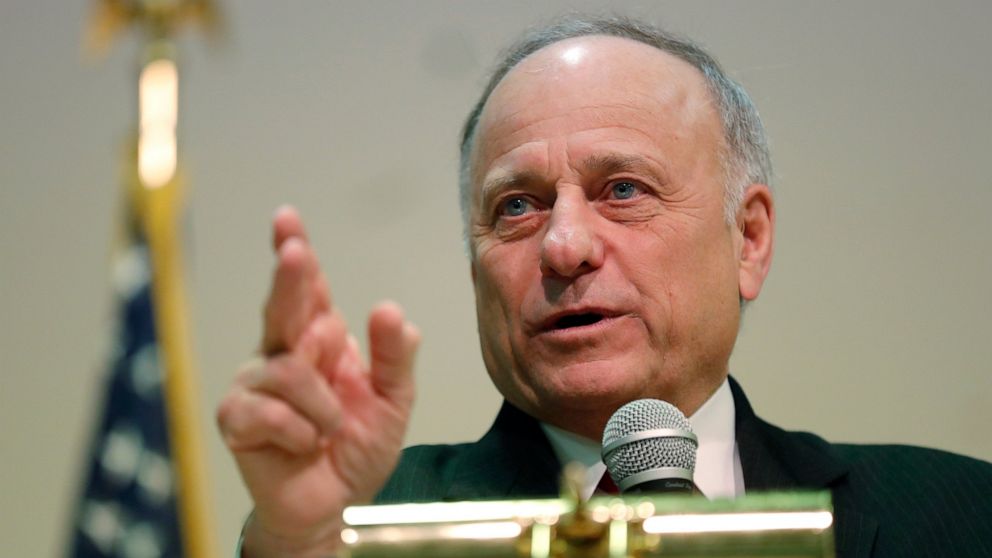 In this Jan. 26, 2019 file photo, Rep. Steve King, R-Iowa, speaks during a town hall meeting, in Primghar, Iowa.