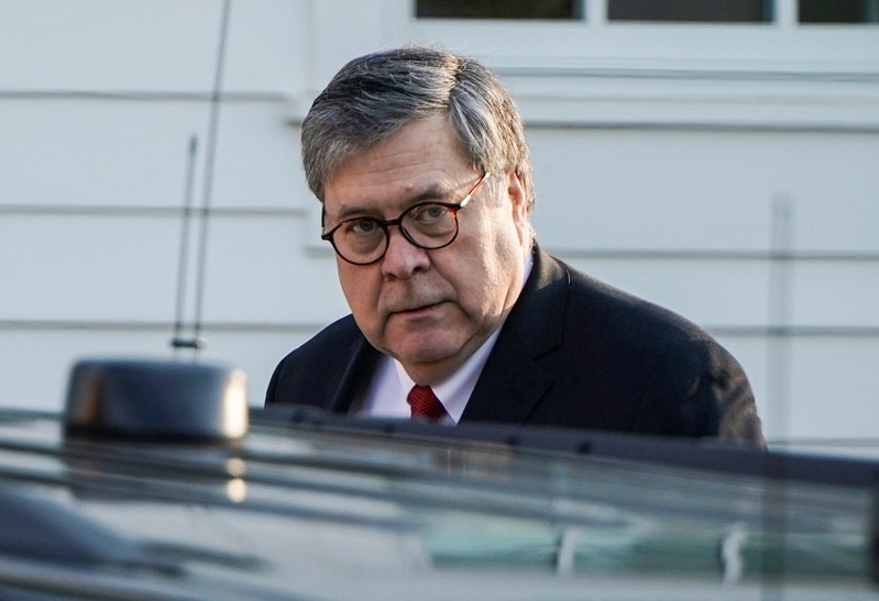 FILE PHOTO - U.S. Attorney General William Barr leaves his house after Special Counsel Robert Mueller found no evidence of collusion between U.S. President Donald Trump’s campaign and Russia in the 2016 election in McClean, Virginia